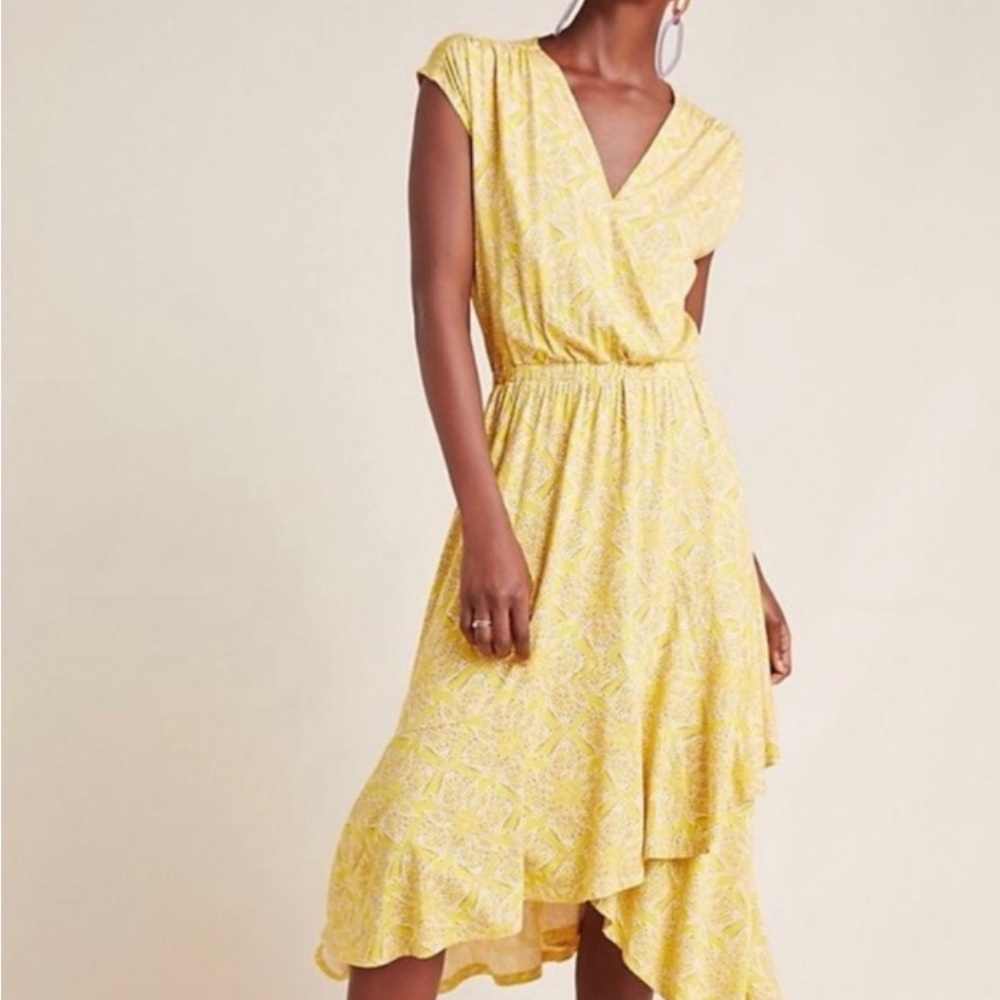 Anthropologies Maeve Yellow Fete Midi Dress Size S